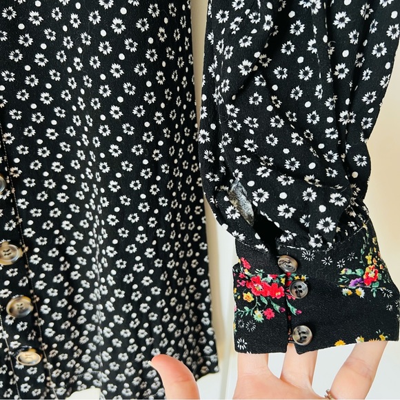 Free People Wonderland Black Floral Button Down Mini Dress Size Medium - Picture 6 of 10